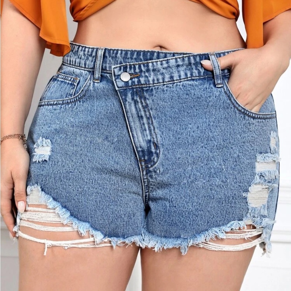 SHEIN Plus Size Blue Jean Shorts, 3XL